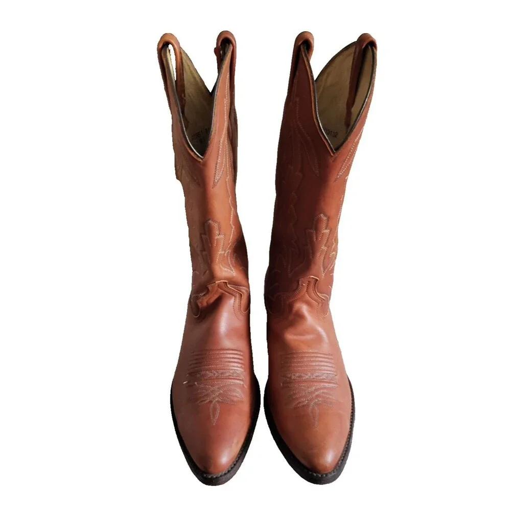 VTG Dan Post P2551 Marlboro Orange Brown Leather Cowboy Western Boots 10 D